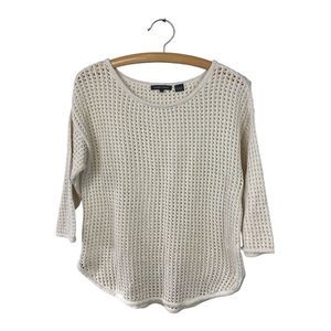Jeanne Pierre 100% Cotton Scoop Neck Ivory Knit Sweater Crochet Beach Vacation